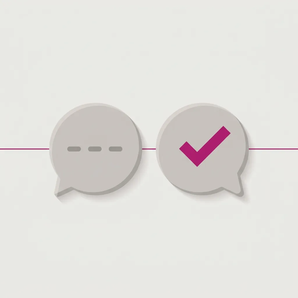 Illustration of two speech bubbles, one asking a question and the other replying with a checkmark, representing how to vet an SEO agency's answers